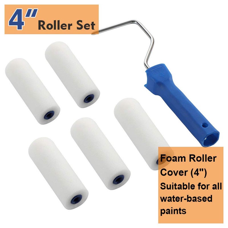 NANJA Paint Roller -Small Paint Tray Set with High-Density Foam Mini Roller Refills, Roller Frame, Paint Tray, 4" Microfiber Roller Covers, House Painting Roller Brush(12-Pack) - Image 3